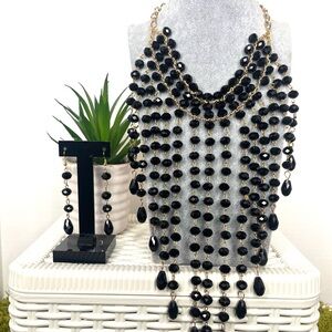 Elegant Black and Gold Beaded Necklace Set